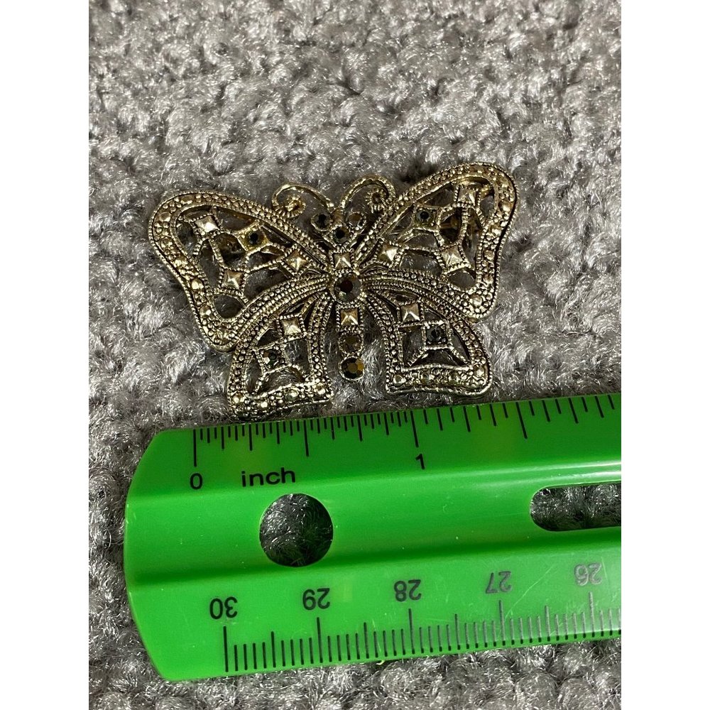 Filigree Butterfly Silver Color Pin Brooch Glass Crystal Rhinestone Accents - Picture 8 of 10